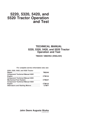 John Deere 5220 5320 5420 5520 Tractor Operator Manual Instant Download