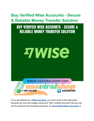 Buy Verified Wise Accounts - Secure & Reliable Money Transfer Solution