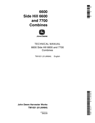 JOHN DEERE 6600 SIDE HILL 6600 AND 7700 COMBINES Service Repair Manual Instant Download