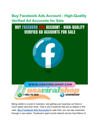 Buy Facebook Ads Account - High-Quality Verified Ad Accounts for Sale