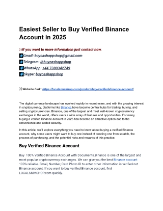 Most Popular Site to Buy Verified Binance Account