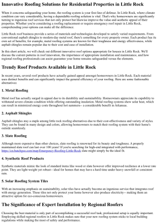 Innovative Roofing Solutions for Residential Properties in Little Rock