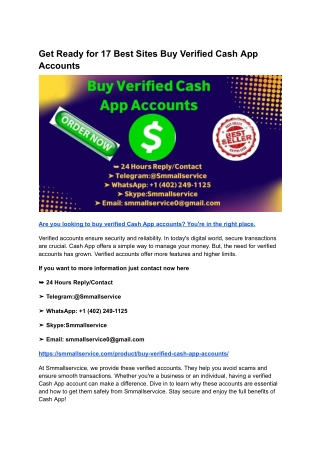 Get Ready for 17 Best Sites Buy Verified Cash App Accounts