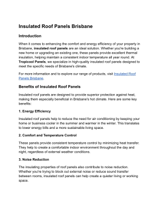 Enhance Your Home's Comfort with Insulated Roof Panels in Brisbane
