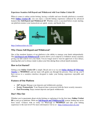 Experience Seamless Self-Deposit and Withdrawal with Your Online Cricket ID