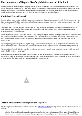 The Value of Routine Roof Maintenance in Little Rock