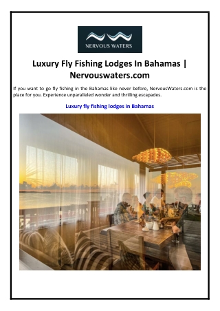 Luxury Fly Fishing Lodges In Bahamas | Nervouswaters.com