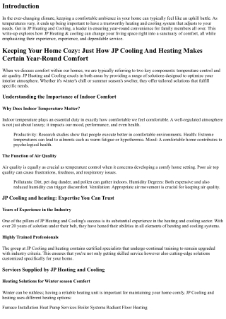 Keeping Your Home Cozy: Just How JP Heating and Cooling Guarantees Year-Round Co