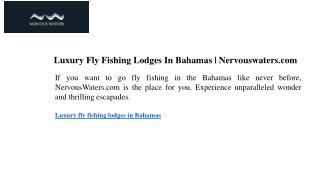 Luxury Fly Fishing Lodges In Bahamas | Nervouswaters.com