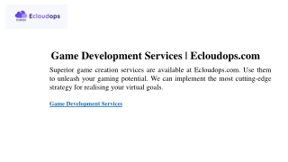 Game Development Services | Ecloudops.com