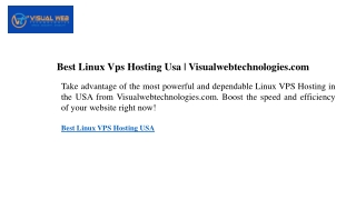 Best Linux Vps Hosting Usa | Visualwebtechnologies.com