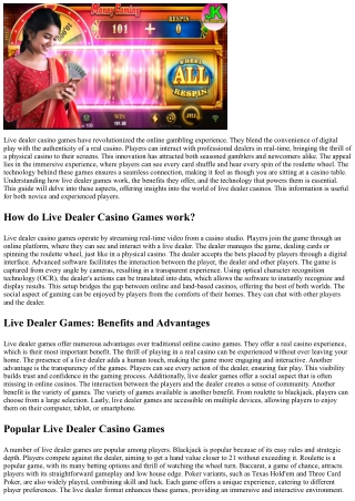 What Are Live Dealer Internet Casino Games? Real-Time Gaming: A Comprehensive Gu