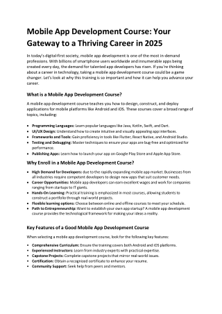 Mobile App Development Course