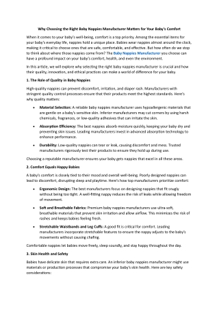 Why Choosing the Right Baby Nappies Manufacturer Matters for Your Baby's Comfort