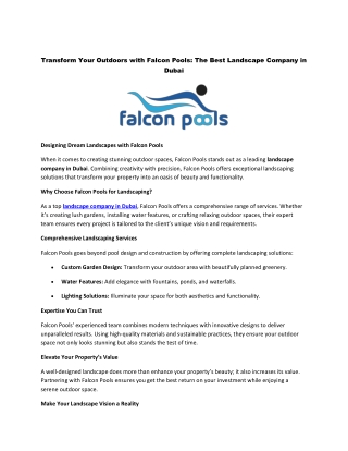 Transform Your Outdoors with Falcon Pools - The Best Landscape Company in Dubai