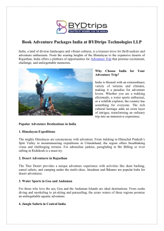 Top Adventure Trips in India | Thrilling Destinations & Activities