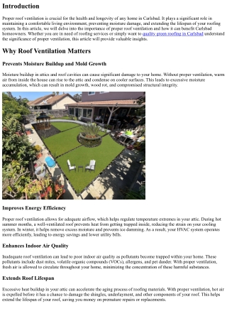 The Importance of Proper Roof Ventilation in Carlsbad Homes