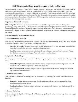 SEO Strategies to Boost Your E-commerce Sales in Gurgaon