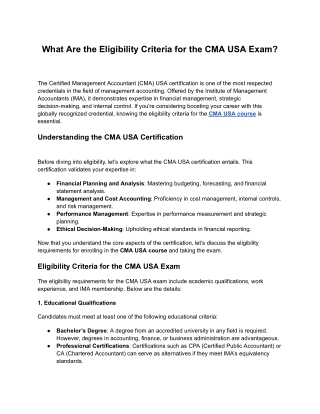 What Are the Eligibility Criteria for the CMA USA Exam