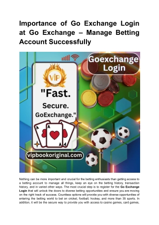 Importance of Go Exchange Login at Go Exchange – Manage Betting Account Successfully