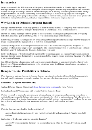 Demolition Debris? Rent a Dumpster in Orlando for typically happening Disposal