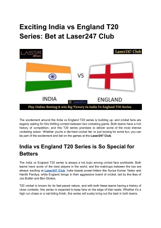 Exciting India vs England T20 Series_ Bet at Laser247 Club