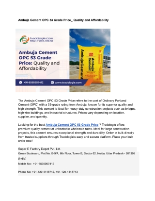 Ambuja Cement OPC 53 Grade Price_ Quality and Affordability