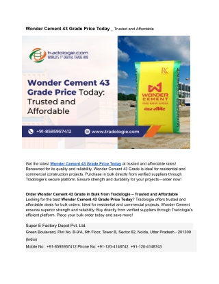 Wonder Cement 43 Grade Price Today _ Trusted and Affordable