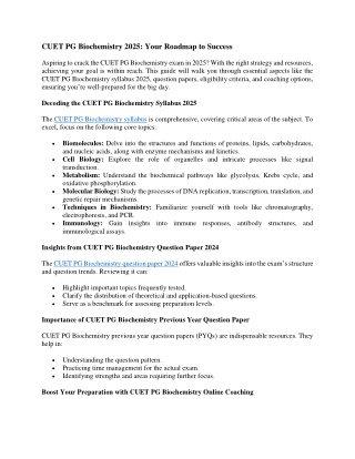 CUET PG Biochemistry 2025: Your Roadmap to Success