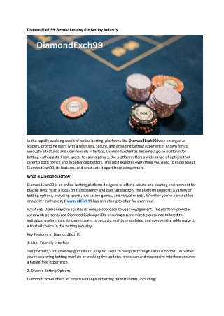 DiamondExch99 Revolutionizing the Betting Industry