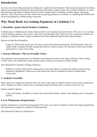 Why Metal Roofs Are Gaining Popularity in Carlsbad, CA