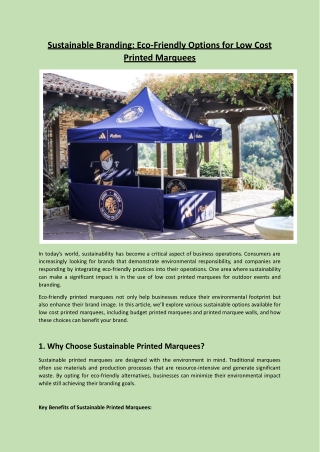 Sustainable Branding - Eco-Friendly Options for Low Cost Printed Marquees