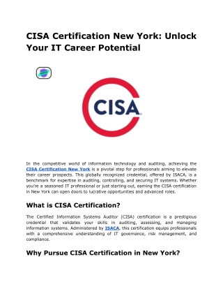 CISA Certification New York_ Unlock Your IT Career Potential