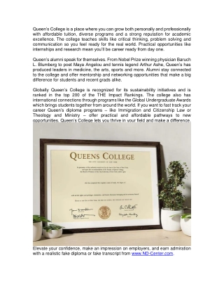 Queens College Fake Diploma Fake Degree