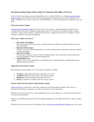 Investment Casting Foundry India