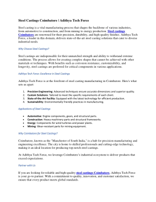 Steel Castings Coimbatore