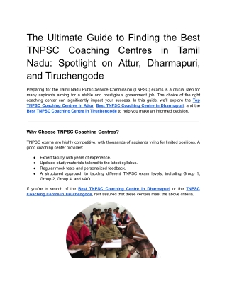 Best TNPSC Coaching Centre in Dharmapuri | Best coaching centre in Dharmapuri
