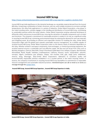  Inconel 600 Scrap Exporters in India.