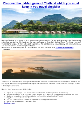 Discover the hidden gems of Thailand which you must keep in you travel checklist