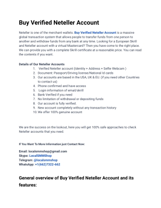 Buy Verified Neteller Account In Our Site