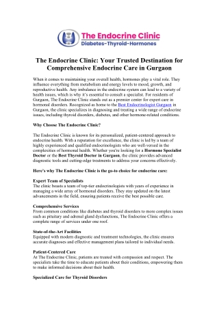 Best Endocrinologist Gurgaon