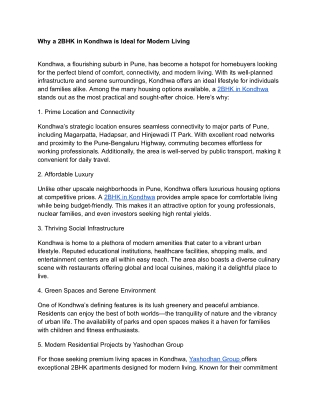 Why a 2BHK in Kondhwa is Ideal for Modern Living