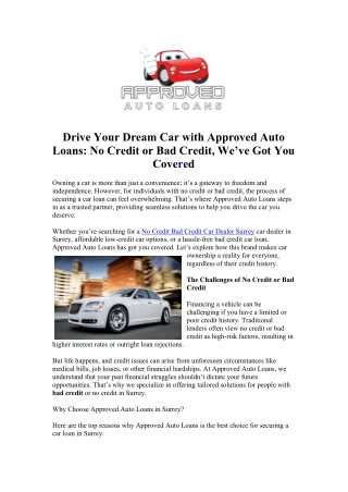 No Credit Bad Credit Car Dealer Surrey