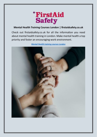 Mental Health Training Courses London | firstaidsafety.co.uk
