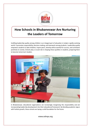 How Schools in Bhubaneswar Are Nurturing the Leaders of Tomorrow