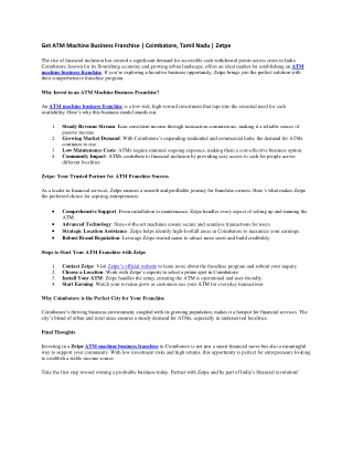 ATM Machine Business Franchise