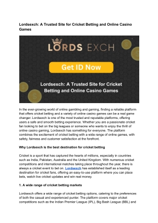 Lordsexch_ A Trusted Site for Cricket Betting and Online Casino Games