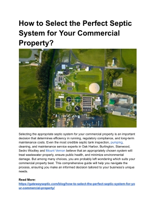 Select the Perfect Septic System for Your Commercial Property