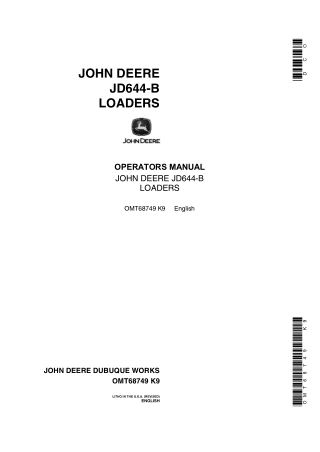 John Deere JD644-B Loaders Operator’s Manual Instant Download (Publication No.68749)