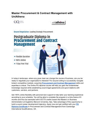 Master Procurement & Contract Management with UniAthena